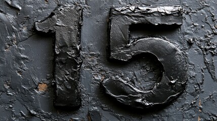 Close-Up of Black Painted Number Fifteen on a Textured Grey Background