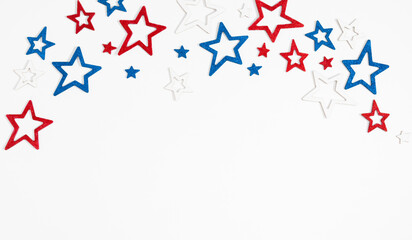 Confetti stars pattern on white background. 4th of July, US Independence Day, President's Day,...
