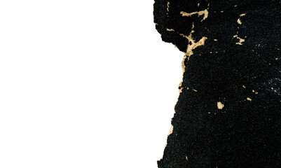 Black paper abstract texture with torn edges isolated on white background
