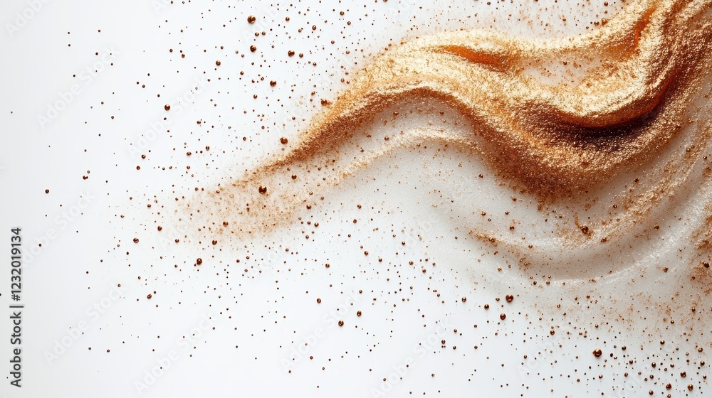 Aufkleber abstract design featuring gold and brown glitter particles creating an artistic wave on a white back