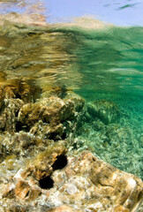 Surface level view of water surface, Arcipelago de la Maddalena. Razzoli. OT, Sardegna, Italy