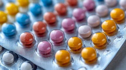 Close-up of Colorful Pills in Blister Pack