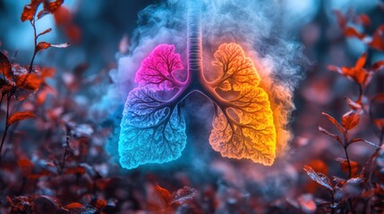 Fototapeta premium Lungs, smoke, nature, health, autumn, concept, illustration, background, medical, campaign