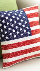 Obraz premium American Flag Pillow Decor Patriotic Home Textile Red White Blue Stars Stripes Cushion
