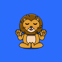 Fototapeta premium cute vector illustration of a lion mascot meditating