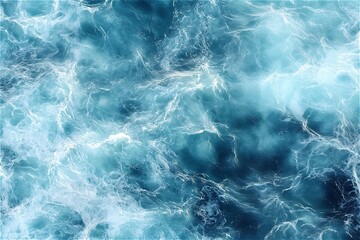 An image of a beautiful marine background with dynamic ocean waves in shades of blue. Used for textures, wallpapers, or design elements. A realistic water effect. AI-generated