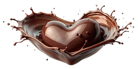 Luscious dark chocolate heart, elegantly splashed; premium dessert photography.