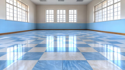 Obraz premium Empty classroom with checkered floor, ample light