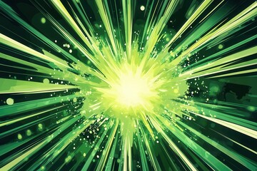 dynamic cartoon explosion with vibrant green energy waves, comic book style speed lines and starburst effects