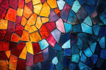 Digital mosaic patterns integrating with a modern presentation layout, featuring vibrant colors, dynamic shapes, and fluid transitions creating a cohesive and engaging design.