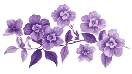 Lavender Blossom Illustration, Elegant hand-drawn lavender flowers in various shades of purple, perfect for floral designs and decor.