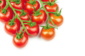 Branches of fresh cherry tomatoes isolated on white