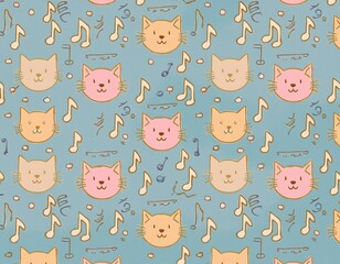 Obraz premium 猫 音符 背景 テクスチャ パターン