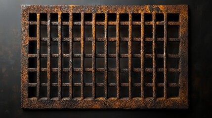 Vintage rustic industrial iron grate with rectangular grid design