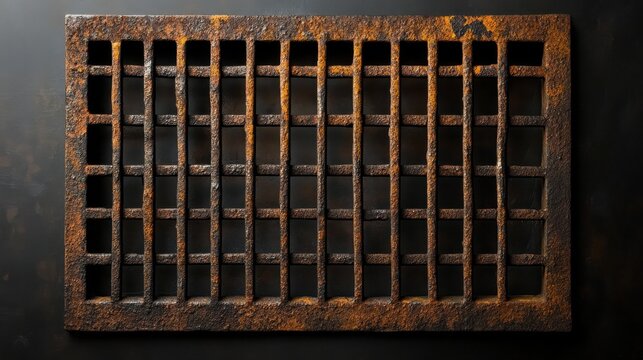 Vintage rustic industrial iron grate with rectangular grid design
