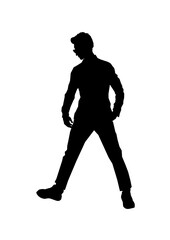 Vector illustration of a silhouette of a cool man in glasses. Stylish and dynamic pose.