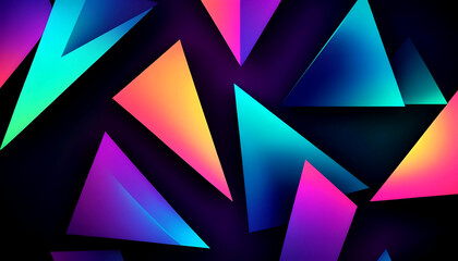 Abstract overlapping geometric triangles with neon colors