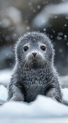 Obraz premium HD Phone Wallpaper Adorable Seal Pup in Snowy Arctic Landscape Wildlife Photography