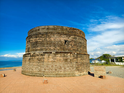 Historic Baluarte Watch Tower in Luna, La Union with blue skies background