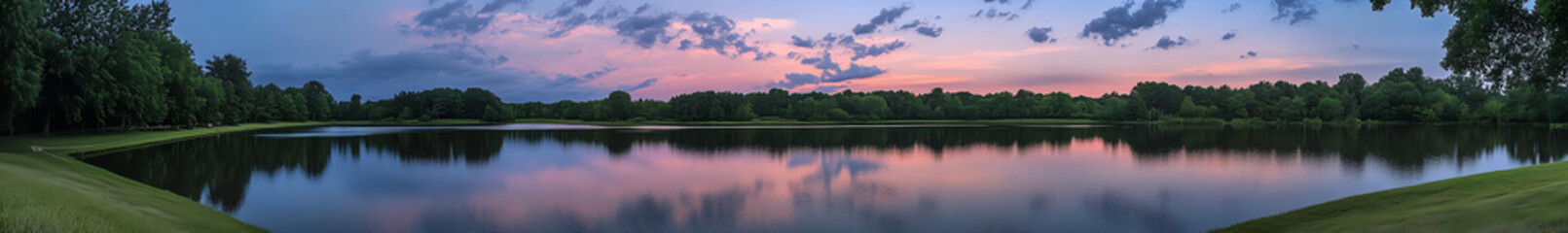 Obraz premium A breathtaking sunset sky with clouds, creating an enchanting and serene backdrop for creative expression. The sun sets behind the horizon, casting warm hues across the landscape as it slowly 