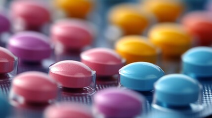 Colorful Medication: A Close-Up View of Pills in a Blister Pack