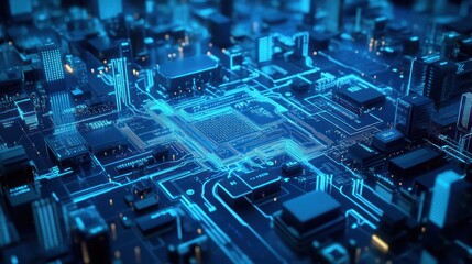 Obraz premium Futuristic circuit board technology, close up