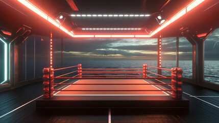 Boxing ring arena and floodlights vector design. Vector illumination