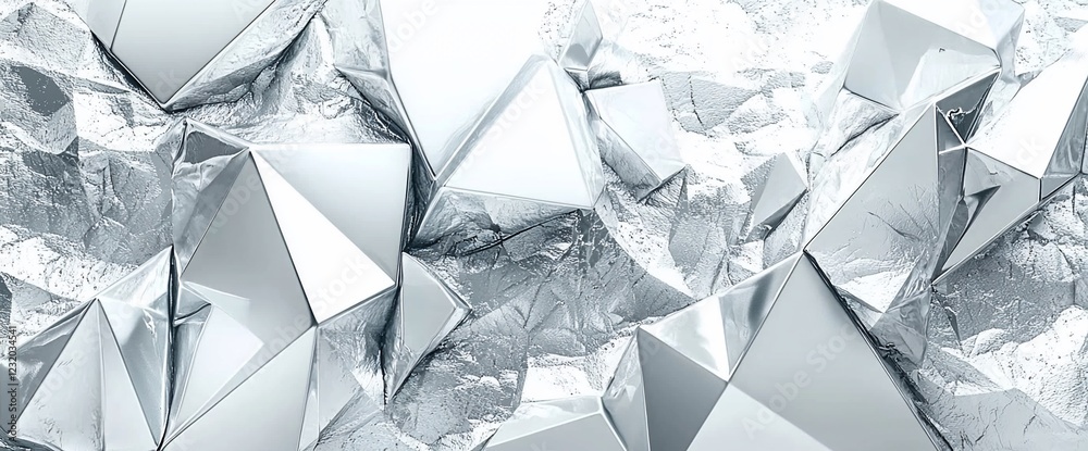 Aufkleber abstract silver geometric shapes on crumpled surface.