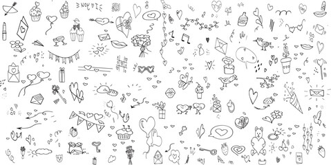 Sketchy vector hand drawn doodles cartoon set of Love and Valentine s Day 