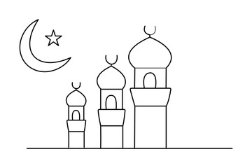 Moon continuous one line art drawing of isolated outline vector illustration