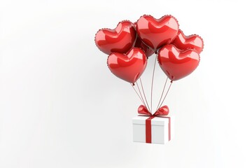 gift box with heart ballon valentine days ornament isolated white background