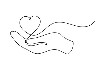 Valentine's Day heart and love continuous one line art drawing outline vector icon