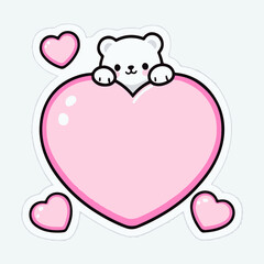 This image is a sweet and charming illustration of a white bear holding a pink heart, surrounded by smaller hearts. Its cute and simple design makes it suitable for expressing
