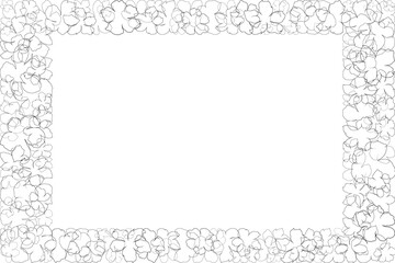 Rectangular floral frame featuring delicate flower outlines. Intricate floral graphics on a white background, ideal for invitations, greeting cards, and decorative projects.