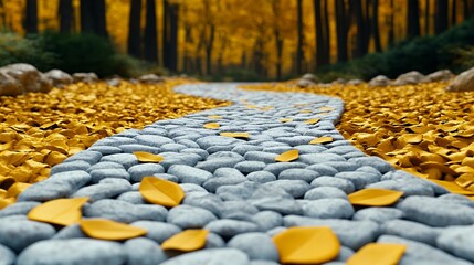 Obraz premium Serene Stone Path Winding Through a Golden Autumn Forest