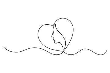 Valentine's Day continuous line drawing of heart and love outline vector icon