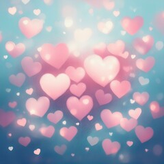 Bokeh lights in heart shapes on dreamy background illustration, love and valentines day concept