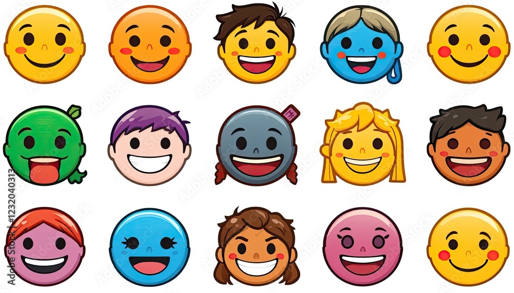 Wall mural , fdiverse emojis a colorful array of diverse emojis representing a range of emotions and creativity