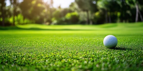 A single golf ball resting on a lush green fairway, capturing the essence of golf.