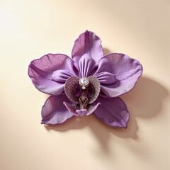 Luxurious Purple Fabric Orchid Brooch with Sparkling Gemstone