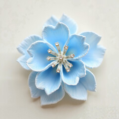 Gentle Blue Fabric Forget-Me_Not Brooch with Sparkling Gemstones