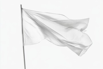 White flag waving on a pole against a white background. (1)