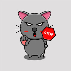 Obraz premium cute vector illustration of a cat mascot holding a stop sign