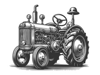 Classic Farm Tractor engraving vector illustration
