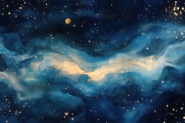 Abstract Watercolor Galaxy Celestial Night Sky Art