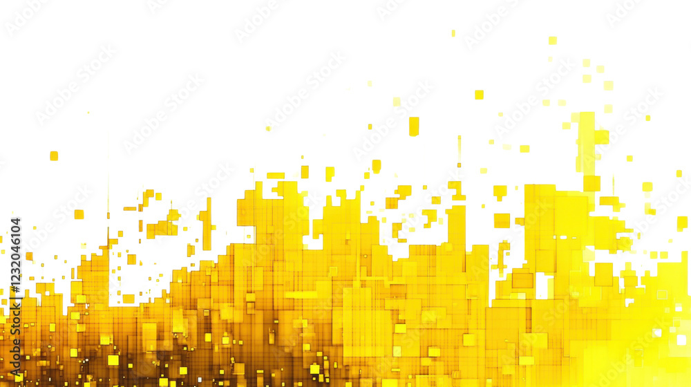 Fototapete Abstract yellow pixelated mosaic disintegrating on transparent background