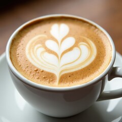 Close-up of fluffy cappuccino froth in a white cup , drink photography, creamy
