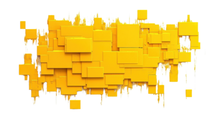 Yellow cubes forming a glitch effect on transparent background