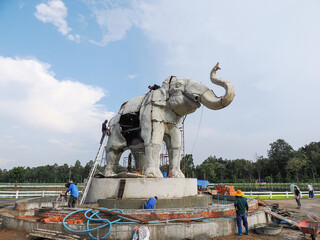 Man make the elephant sculpture at a temple in chiangmai