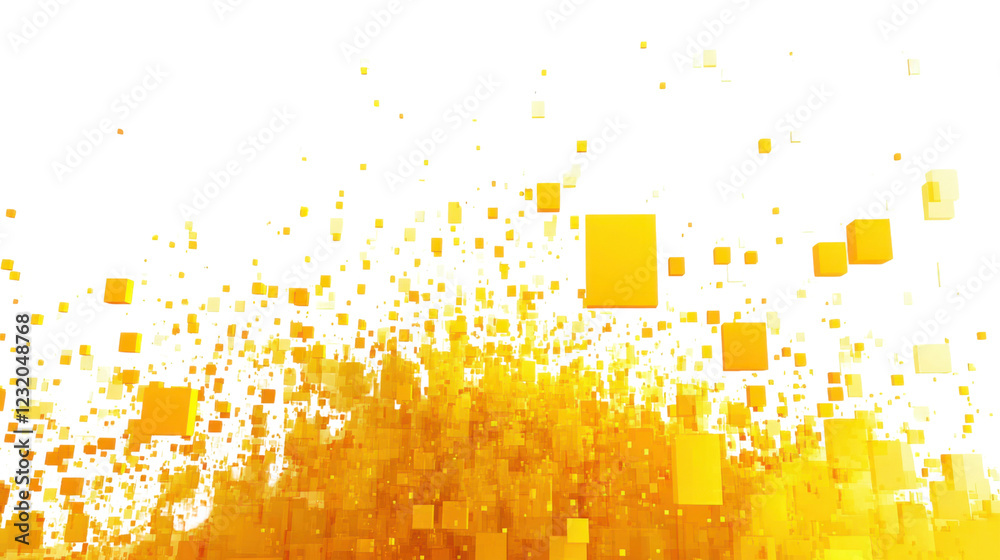 Poster abstract orange cubes exploding on transparent background